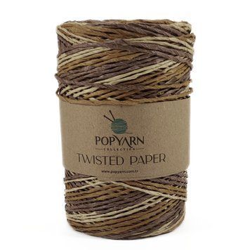 Пряжа Twisted Paper Degrade/Твістед Папер Деграде, бежевий-світло коричневий-коричневий В-401, Popyarn 1416 фото