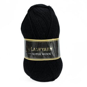 Пряжа Super Wool/Супер Вул, чорний NW024, Lady Yarn 2421 фото